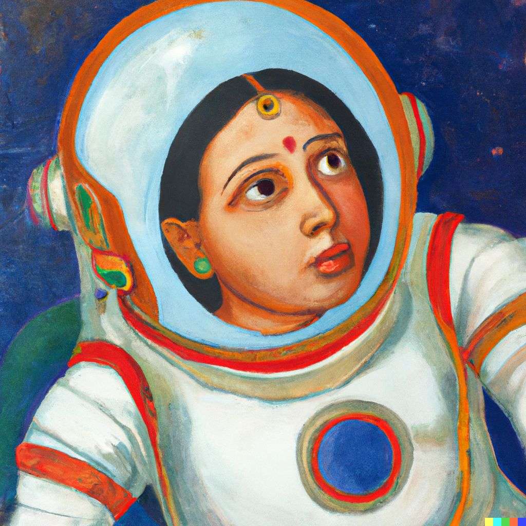an astronaut, painting from the 15th century